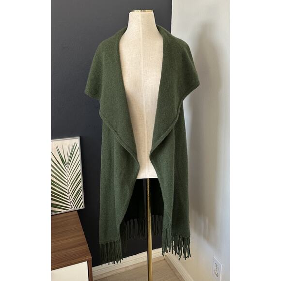 Elaine Turner Cashmere Open Front Cardigan Knit Vest Fringe Draped Collar - Picture 7 of 11